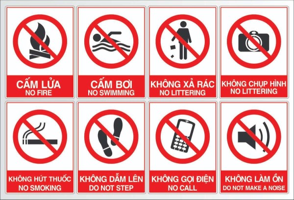 Các biểu tượng cấm sử dụng lửa và hành vi nguy hiểm tại công trình