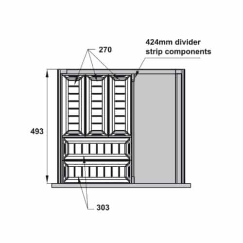 Bộ khay chia ngăn kéo bằng inox Hafele 552.52.891 3 Kích thước bộ khay chia ngăn kéo bằng inox Hafele 552.52.891