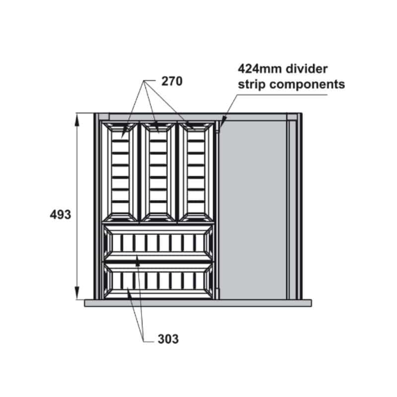 Kích thước bộ khay chia ngăn kéo bằng inox Hafele 552.52.891 Kích thước bộ khay chia ngăn kéo bằng inox Hafele 552.52.891