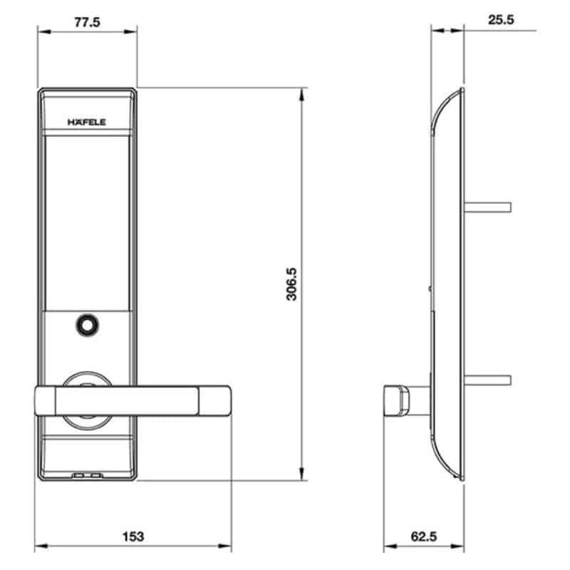 Kích thước Khóa cửa điện tử Hafele EL7900-TCB 912.05.652 Kích thước Khóa cửa điện tử Hafele EL7900-TCB 912.05.652