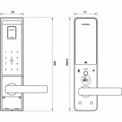 Kích thước của Khóa cửa điện tử Hafele EL9000-TCS 912.05.378