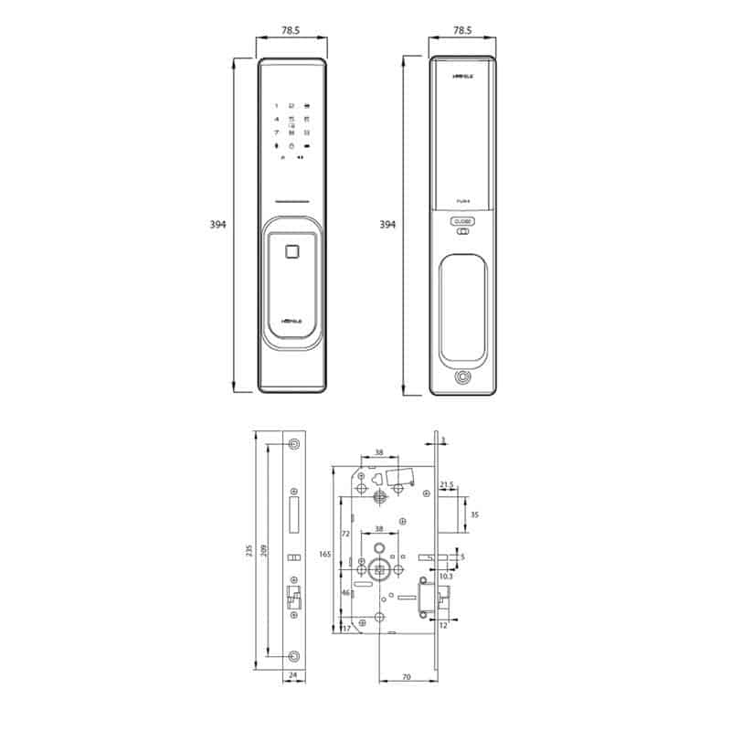 Kích thước Khóa cửa điện tử Hafele PP8100 912.05.695 Kích thước Khóa cửa điện tử Hafele PP8100 912.05.695