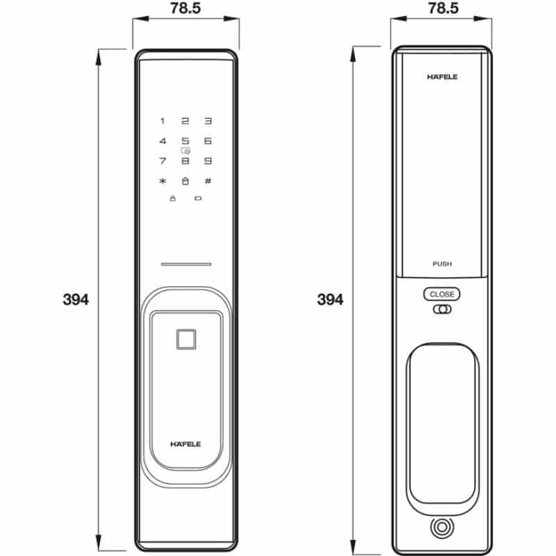 Kích thước Khóa cửa điện tử Hafele PP8100 912.05.697 Kích thước Khóa cửa điện tử Hafele PP8100 912.05.697