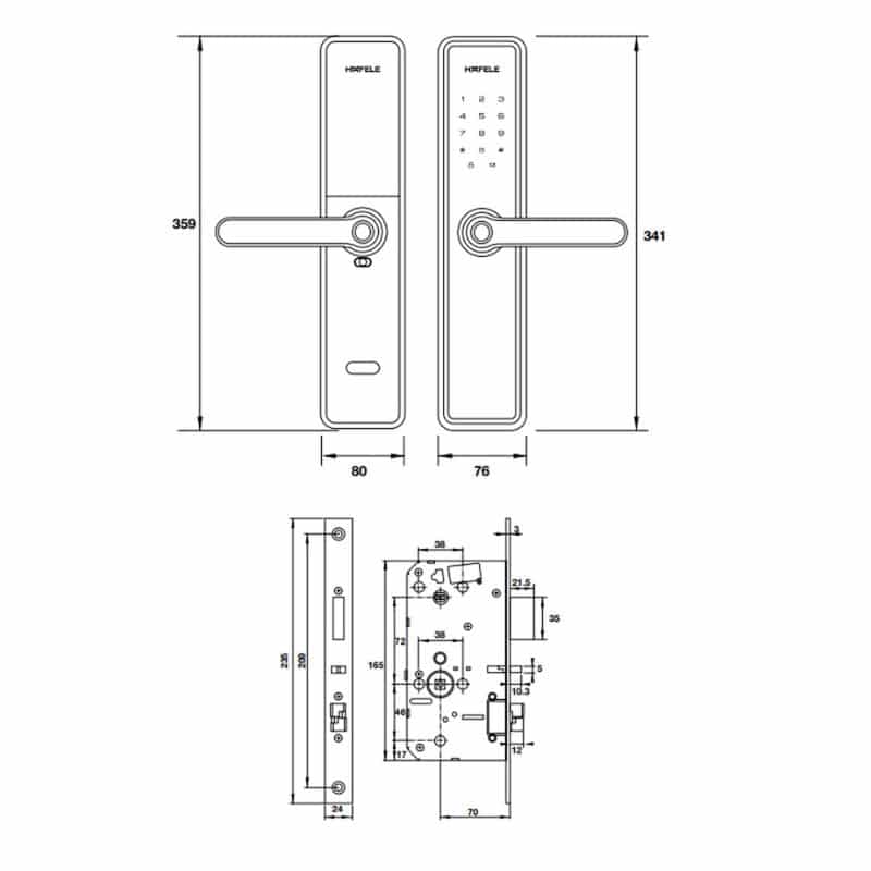Kích thước Khóa điện tử Hafele DL7600 912.20.232 Kích thước Khóa điện tử Hafele DL7600 912.20.232