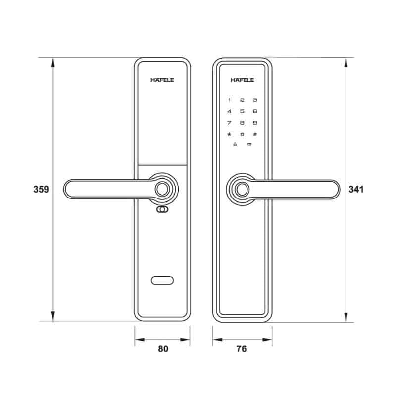 Kích thước Khóa điện tử Hafele DL7601 912.20.231 Kích thước Khóa điện tử Hafele DL7601 912.20.231