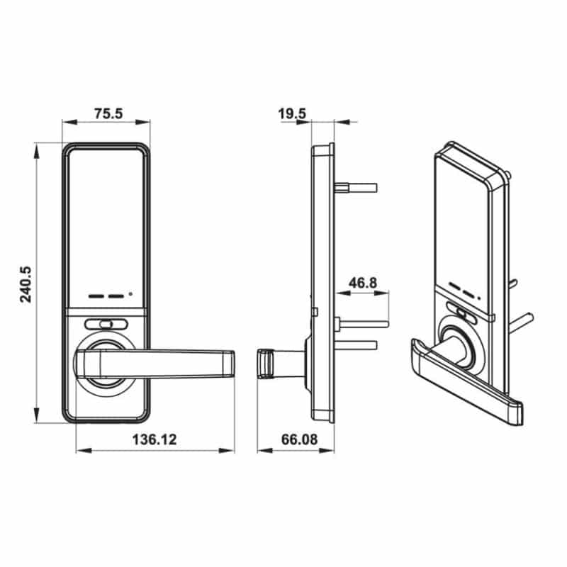 Kích thước Khóa điện tử Hafele EL7000-TC 912.05.495 Kích thước Khóa điện tử Hafele EL7000-TC 912.05.495