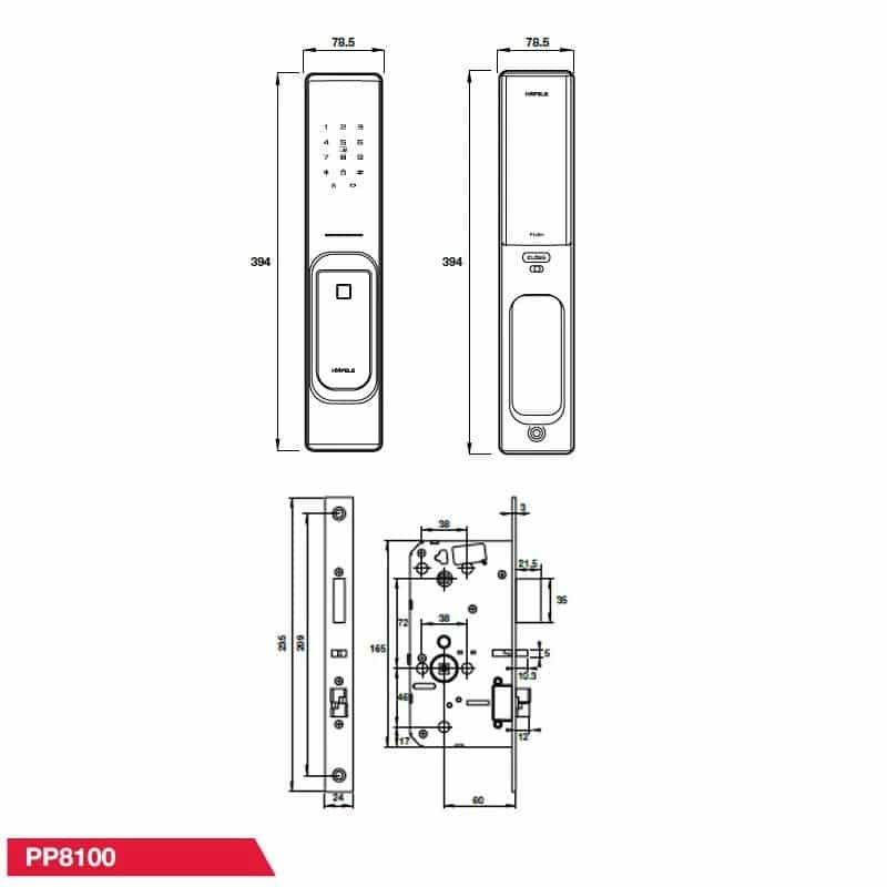 Kích thước Khóa điện tử Hafele PP8101 912.20.261 Kích thước Khóa điện tử Hafele PP8101 912.20.261