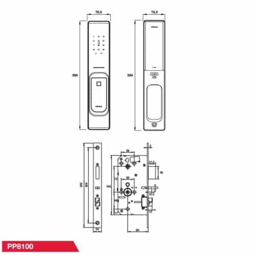 Kích thước Khóa điện tử Hafele PP8103 912.20.263