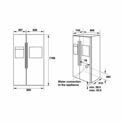 Tủ lạnh 2 cửa Hafele HF-SBSIC 534.14.250 4 Kích thước Tủ lạnh 2 cửa Hafele 534.14.250