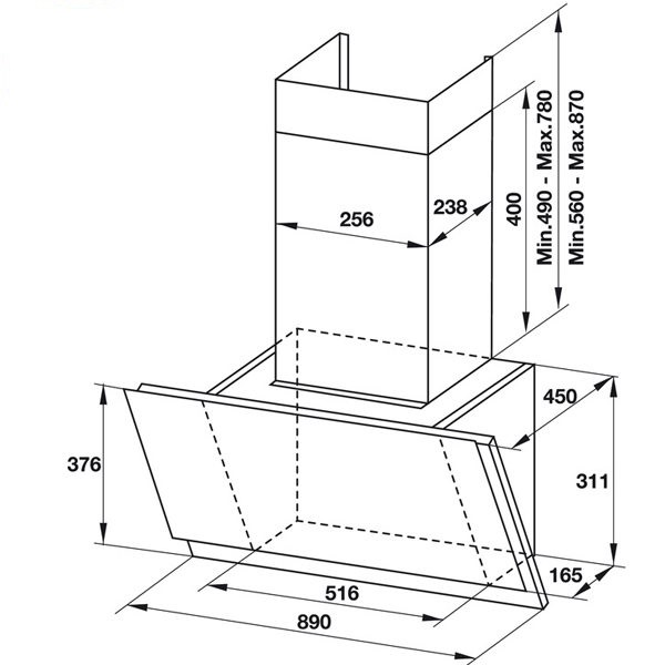 Kích thước Máy hút mùi gắn tường mặt kính vân Hafele HH-WVS90A 533.86.003 Kích thước Máy hút mùi gắn tường mặt kính vân Hafele HH-WVS90A 533.86.003