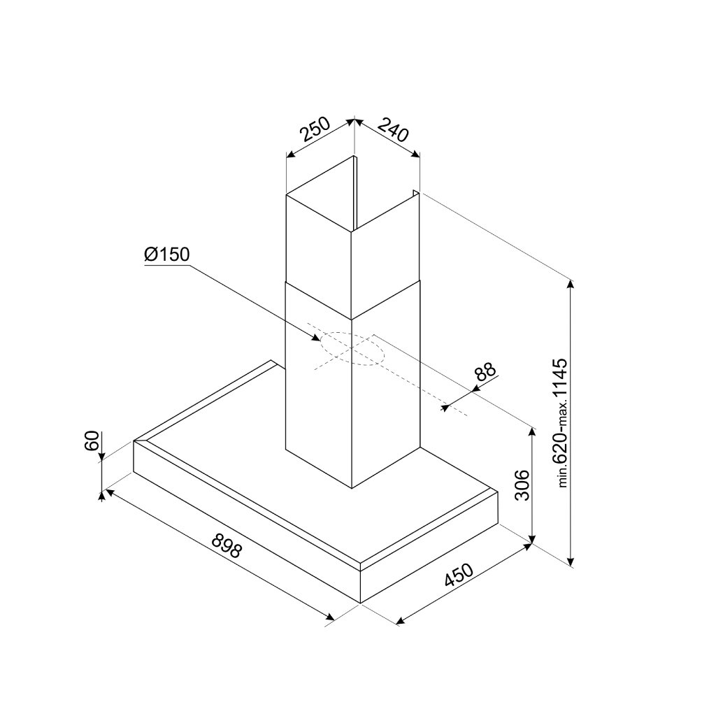 Kích thước Máy hút mùi gắn tường 90cm Hafele Smeg KAT900HXE 536.84.279 Kích thước Máy hút mùi gắn tường 90cm Hafele Smeg KAT900HXE 536.84.279