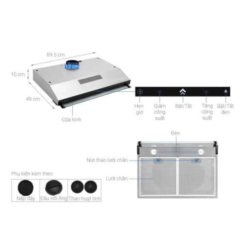 Máy hút mùi âm tủ Hafele HC-BI70B 538.86.095 6 Thông số Máy hút mùi âm tủ Hafele HC-BI70B 538.86.095