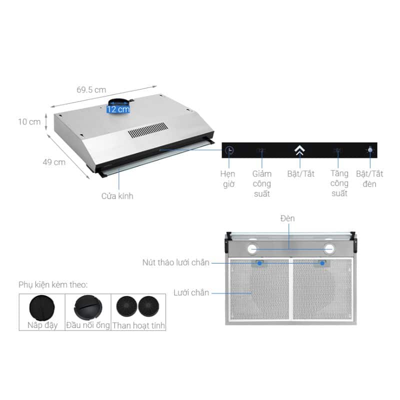 Thông số Máy hút mùi âm tủ Hafele HC-BI70B 538.86.095 Thông số Máy hút mùi âm tủ Hafele HC-BI70B 538.86.095