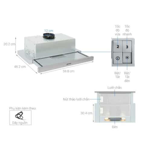 Máy hút mùi âm tủ Hafele Smeg KSET62E 536.84.832 7 Thông số Máy hút mùi âm tủ Hafele Smeg KSET62E 536.84.832