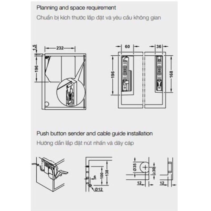 Kích thước bộ tay nâng FREE FLAP 1.7E Hafele 372.29.701 nắp xám Kích thước bộ tay nâng FREE FLAP 1.7E Hafele 372.29.701 nắp xám