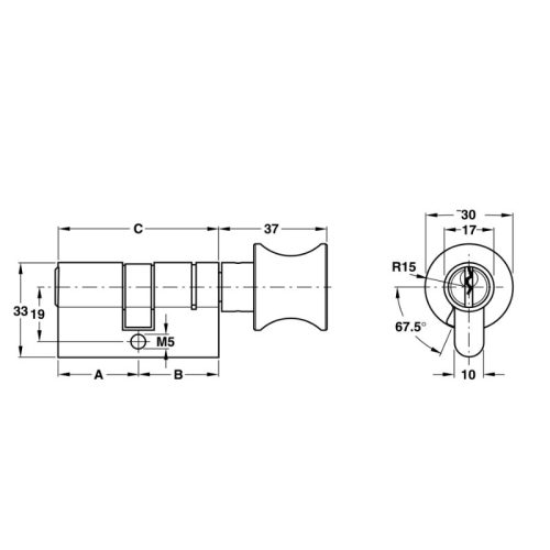 Ruột khóa 1 đầu chìa 1 đầu vặn Hafele 916.01.057, 63mm Đồng thau 5 Kích thước ruột khóa 1 đầu chìa 1 đầu vặn Hafele 916.01.057, 63mm Đồng thau