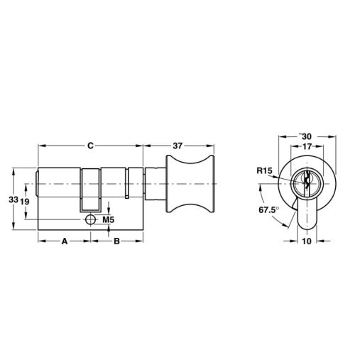 Ruột khóa 1 đầu chìa 1 đầu vặn Hafele 916.08.705, 91mm Đồng thau 6 Kích thước ruột khóa 1 đầu chìa 1 đầu vặn Hafele 916.08.705, 91mm Đồng thau