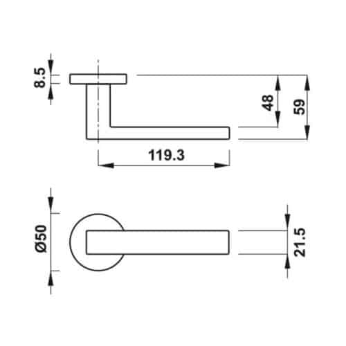 Tay nắm gạt có nắp che TS Hafele 905.99.542 4 Kích thước tay nắm gạt có nắp che TS Hafele 905.99.542