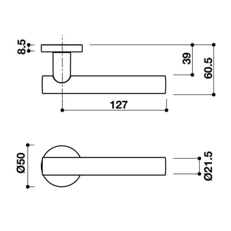 Kích thước tay nắm gạt có nắp che TW Hafele 905.99.541 Kích thước tay nắm gạt có nắp che TW Hafele 905.99.541