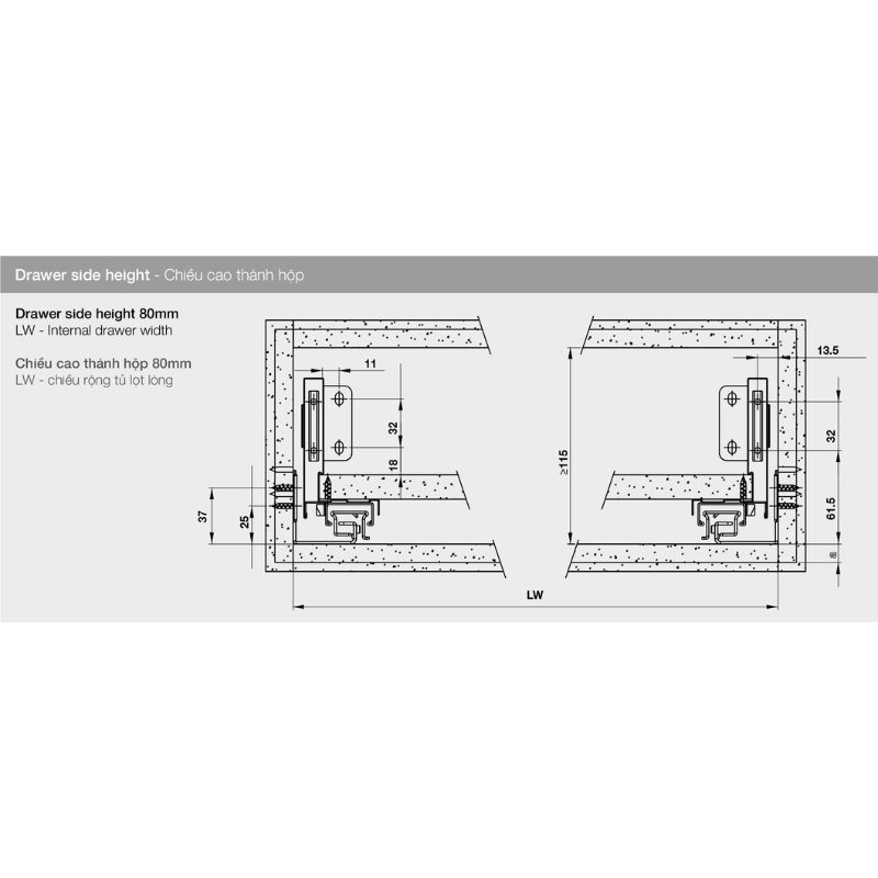 Lắp đặt ray hộp Hafele 552.55.706 Alto-S H80 mm màu trắng mờ Lắp đặt ray hộp Hafele 552.55.706 Alto-S H80 mm màu trắng mờ