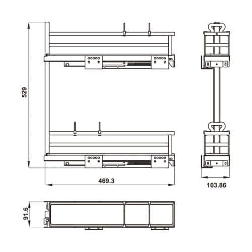 Bộ rổ gia vị Hafele Omero 549.20.890 150mm (trái) 3 Kích thước bộ rổ gia vị Hafele Omero 549.20.890 150mm (trái)