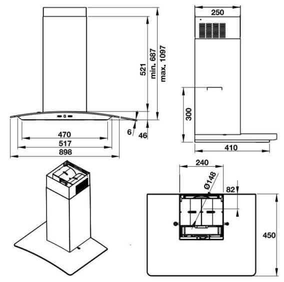 Máy hút mùi gắn tường Hafele HH-WG90B 539.81.185 4 Thiết kế của Máy hút mùi gắn tường Hafele HH-WG90B