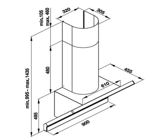 Máy hút mùi gắn tường Hafele HH-WVG90A 535.82.203 9 Thiết kế của Máy hút mùi gắn tường Hafele HH-WVG90A