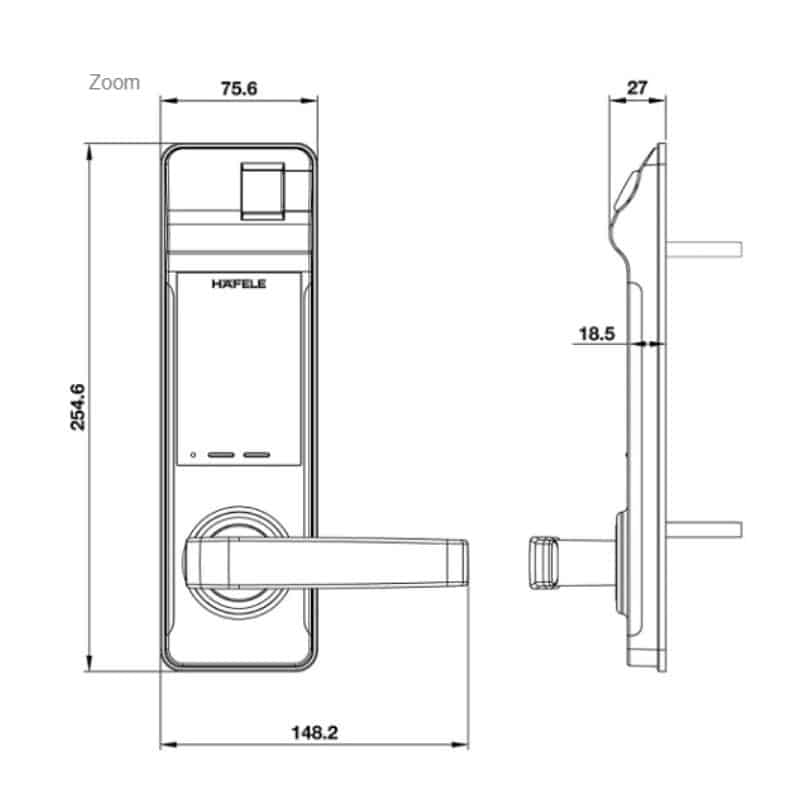 Kích thước khóa điện tử Hafele EL7700-TCS 912.05.583 Kích thước khóa điện tử Hafele EL7700-TCS 912.05.583