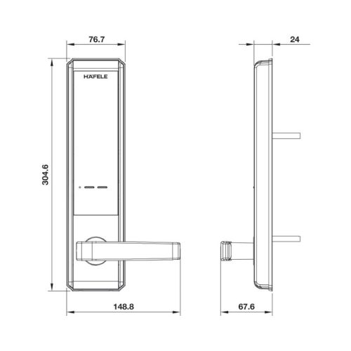 Khóa điện tử Elock EL7200 Hafele 912.20.563 3 Kích thước bên ngoài của khóa điện tử Elock EL7200 Hafele 912.20.563