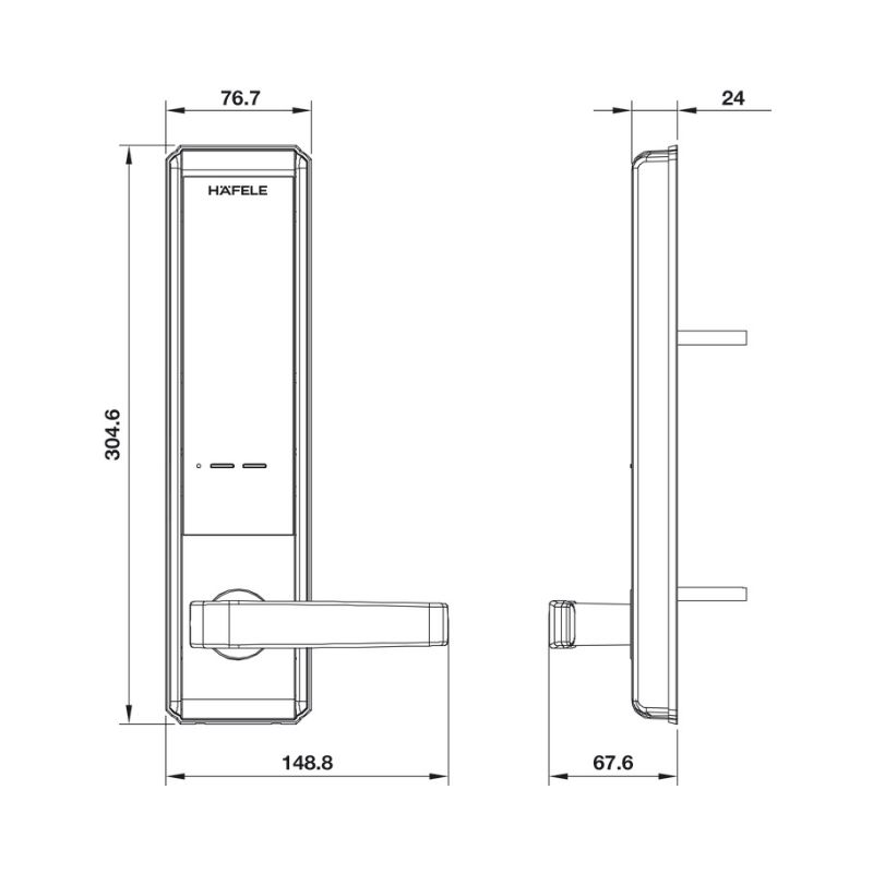 Kích thước bên ngoài của khóa điện tử Elock EL7200 Hafele 912.20.563 Kích thước bên ngoài của khóa điện tử Elock EL7200 Hafele 912.20.563