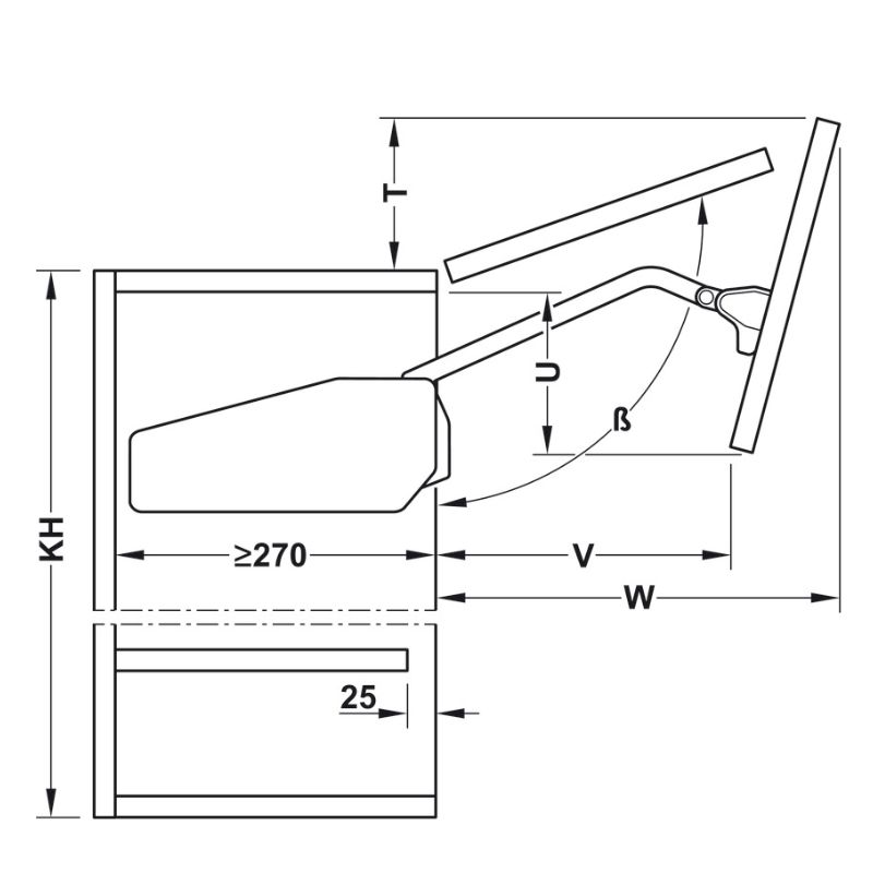 Kích thước bộ tay nâng Free Fold Short F4fs nắp trắng Hafele 493.05.894 Kích thước bộ tay nâng Free Fold Short F4fs nắp trắng Hafele 493.05.894