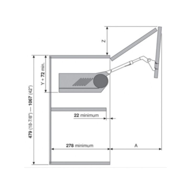 Kích thước hộp lực tay nâng Blum Aventos HF-22 372.94.033 Kích thước hộp lực tay nâng Blum Aventos HF-22 372.94.033