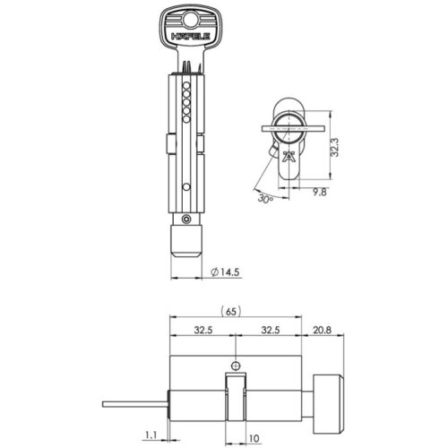 Ruột khoá Hafele 489.56.250 3 kich thuoc ruot khoa 65mm 1 dau van 1 dau chia hafele 489.56.250