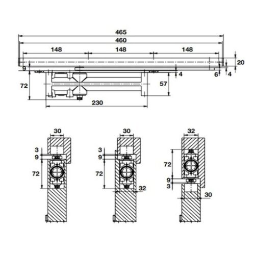 Thiết bị đóng cửa tự động lắp âm 60Kg Hafele 931.47.039 4 kich thuoc thiet bi dong cua tu dong lap am 60kg hafele 931 47 039