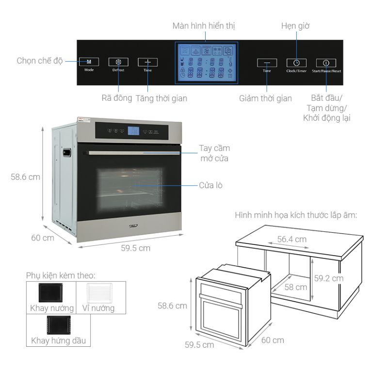 Kích thước lò Nướng Chefs EH-BO600S Kích thước lò Nướng Chefs EH-BO600S