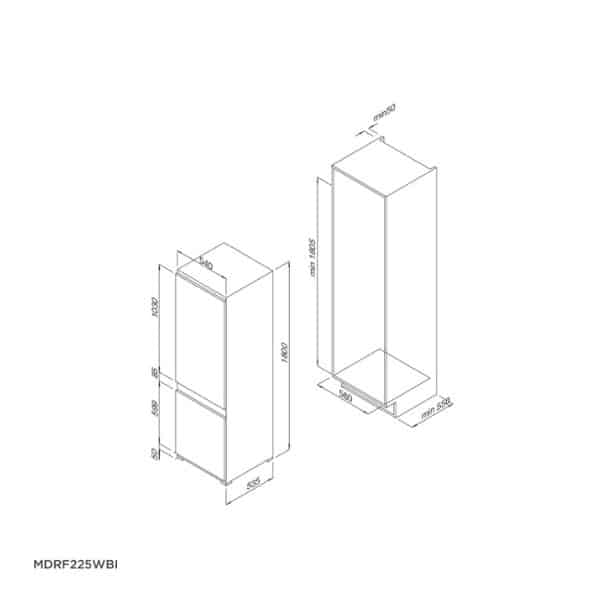 Kích thước của Tủ lạnh Malloca MDRF225WBI Kích thước của Tủ lạnh Malloca MDRF225WBI