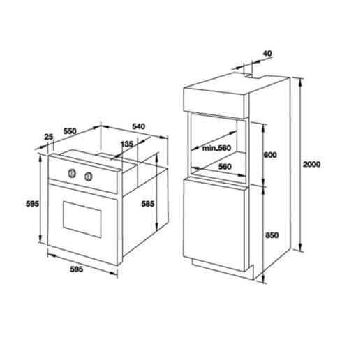 Lò nướng kết hợp hấp âm tủ Hafele HO-T60B 535.02.711 7 Kích thước lò nướng kết hợp hấp âm tủ Hafele 535.02.711