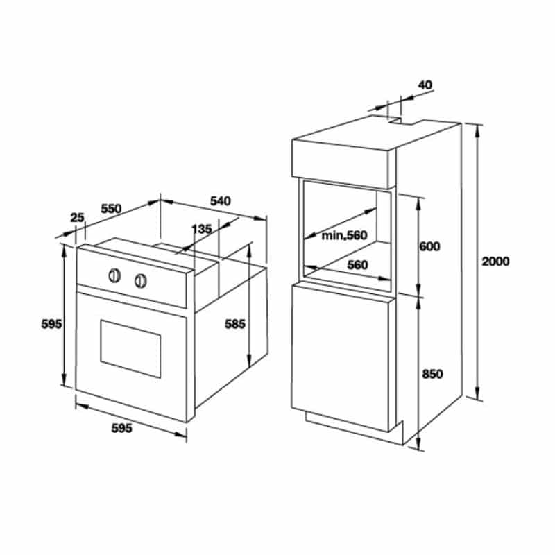 Kích thước lò nướng kết hợp hấp âm tủ Hafele 535.02.711 Kích thước lò nướng kết hợp hấp âm tủ Hafele 535.02.711