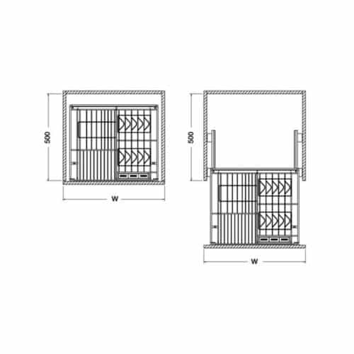 Bộ rổ kéo đựng chén đĩa gắn cánh rộng 900 Verona Hafele 549.03.156 3 Kích thước bộ rổ kéo đựng chén đĩa gắn cánh rộng 900 Verona Hafele 549.03.156