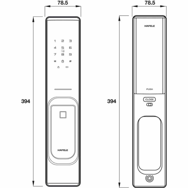 Kích thước Khóa cửa điện tử Hafele PP8100 912.05.695 Kích thước Khóa cửa điện tử Hafele PP8100 912.05.695