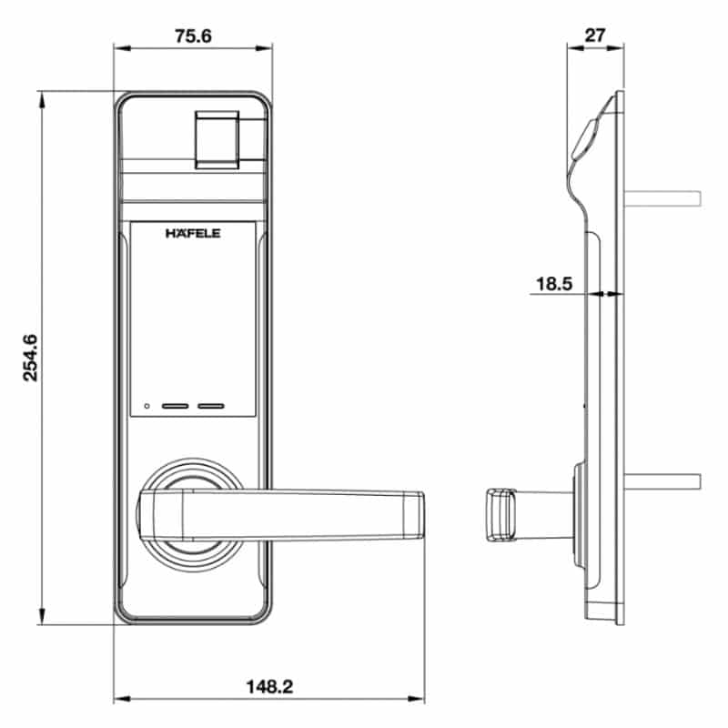 Kích thước Khóa điện tử Hafele EL7700-TCS 912.05.718 Kích thước Khóa điện tử Hafele EL7700-TCS 912.05.718