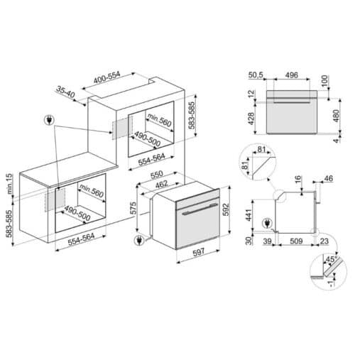 Kích thước lò nướng âm Hafele Smeg SO6102TS 536.64.982