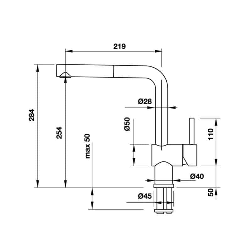 Kích thước Vòi rửa bát Hafele BLANCOLINUS-S 565.68.650 Vòi rửa bát Hafele BLANCOLINUS-S 565.68.650