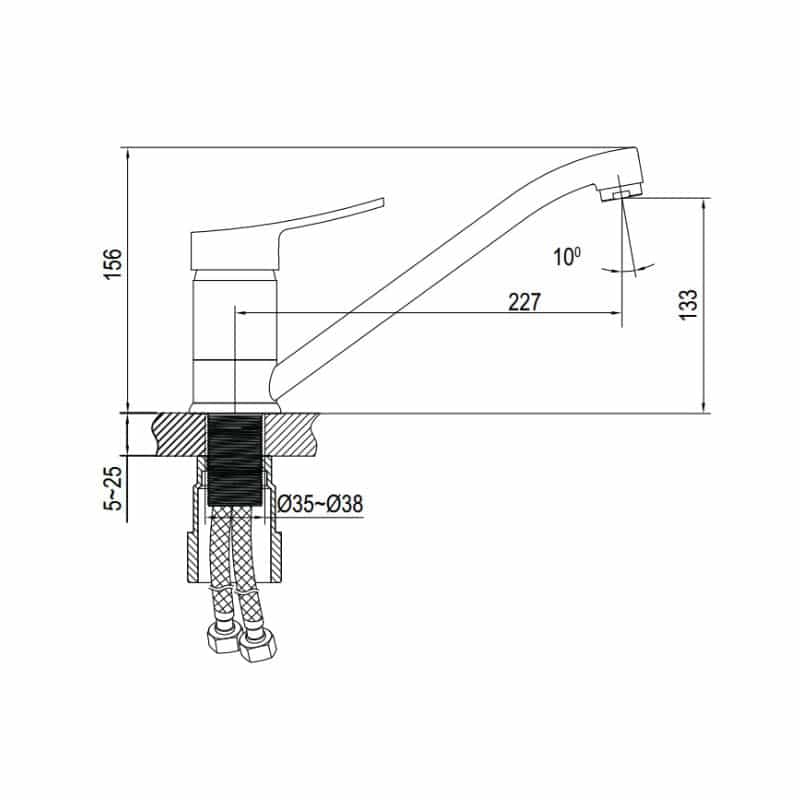Kích thước Vòi rửa bát Hafele HF-C221V 566.32.221 Vòi rửa bát Hafele HF-C221V 566.32.221