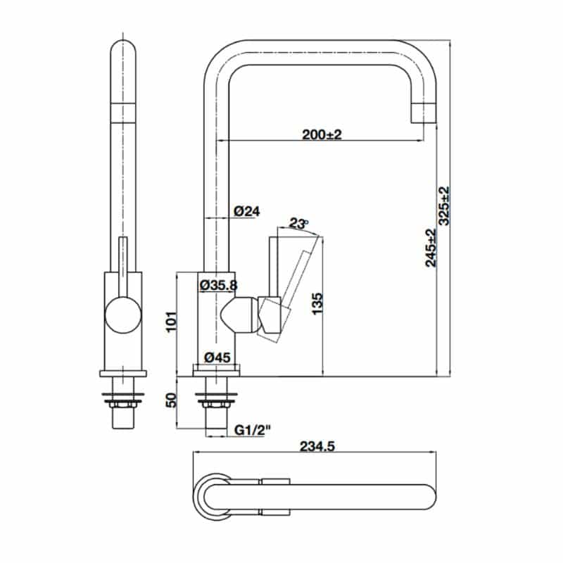 Kích thước Vòi rửa bát Hafele HT21-CC1F245U 577.55.260 Vòi rửa bát Hafele HT21-CC1F245U 577.55.260