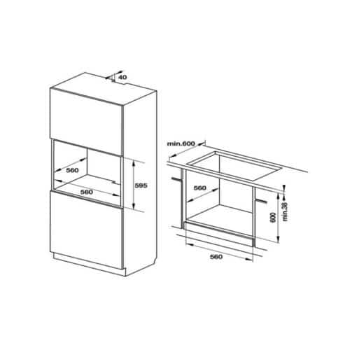 Lò nướng âm tủ Hafele HO-KT60G 535.62.601 4 Kích thước của lò nướng âm tủ Hafele HO-KT60G 535.62.601