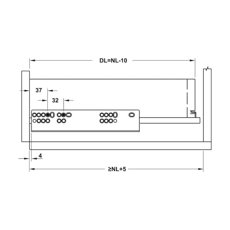 Kích thước ray âm nhấn mở EPC EVO mở toàn phần 300mm Hafele 433.32.171 Kích thước ray âm nhấn mở EPC EVO mở toàn phần 300mm Hafele 433.32.171