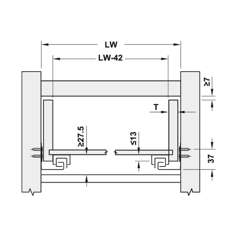 Kích thước ray âm nhấn mở EPC EVO mở toàn phần 300mm Hafele 433.32.171 Kích thước ray âm nhấn mở EPC EVO mở toàn phần 300mm Hafele 433.32.171