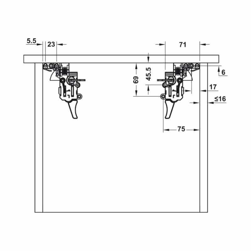 Kích thước ray âm nhấn mở EPC EVO mở toàn phần 300mm Hafele 433.32.171 Kích thước ray âm nhấn mở EPC EVO mở toàn phần 300mm Hafele 433.32.171