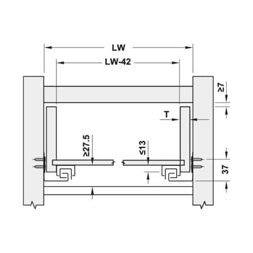 Ray âm nhấn mở EPC EVO mở toàn phần 350mm Hafele 433.32.172 5 Kích thước ray âm nhấn mở EPC EVO mở toàn phần 350mm Hafele 433.32.172